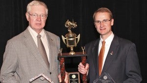 submitted photo Pike County Farm-City Chairman Randy Hale, left, accepted the award for Best Farm-City Committee in Division II, made up of Alabama’s smaller counties, at the Farm-City Banquet in Birmingham Thursday.