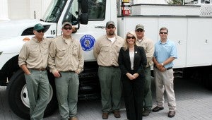 Submitted photo Troy Utilities joined representatives from Electric Cities of Alabama Monday morning for Alabama’s second official Lineman Appreciation Day. Pictured from left to right are Kevin Jordan, Kyle Dubose, Daniel Dubose, Rep. April Weaver, Britt Betts and Brian Chandler.