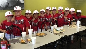 Submitted photo The American League All Stars took a break between games during a travel tournament in Dothan. Pictured from left to right are Luke Barron, Conner Sikes, Blake Lowery, Chase Vaznaian, Tyler McLendon, Ford Hussey, Dalton Jordan, Cooper Campbell, Jack Baggett, Luke Sikes and Joshua Hooten. The coaches are Chris Campbell, Bobby Hussey, Steve Barron and Brian McLendon. They will go on to play in the district tournament that begins June 19.