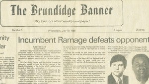 SUBMITTED PHOTO The July 10, 1985 edition of the Brundidge Banner featured events from James T. Ramage III winning the election for mayor to the peanut crops being infested with mold.
