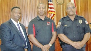 MESSENGER PHOTO/JAINE TREADWELL Pictured are Brundidge Police Department Detective Charles Beasley, Tony Garrett with Central Alabama Crime Stoppers and Brundidge PD Lt. Charles Wilson.