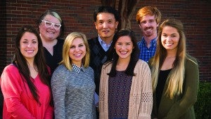 Courtesy Troy University Five Troy University students have been awarded more than $1,700 in grants from Beta Beta Beta for three biological sciences research projects. Receiving grants are (front, from left) Elena Brown, Callie Bennett, Katrina Bokenfohr, Madison Cooper, (back) Dr. Christi Magrath, associate professor of biological science, Dr. Joong-Wook Park, assistant professor of biological science, and student William Heath Sapp. Sapp, a senior biology major from Maylene, received funding to continue studying the development of yeast cells. He hopes his research will confirm the discovery of a new assessment method. The research project is under the direction of Magrath. A student team, under the direction of Park, will undertake a study of Gulf tar balls. Cooper, a senior biology major from Avon, Ohio, Bokenfohr, a junior exercise science major from Enterprise, and Bennett, a junior biology major from Geneva, will collect DNA from the outside and the inside of tar balls to study the bacterial community structure and potential pathogens in the tar balls. Elena Brown, a senior biology major from Jacksons Gap, will study the impact of a 2014 chemical spill on the bacterial community contained in the Elk River (W.Va.). A chemical used for coal purification leaked into the river, but little research on its properties and toxicity to humans and the environment exists. Brown will study DNA collected from bacteria to help develop biodegradation strategies for future spills and establish safety regulations for the handling of the chemical MCHM. Park supervises this project as well. (TROY photo/Mark Moseley)