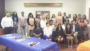 The 2015-2016 Mentoring Matters students celebrated a successful year with a luncheon at Charles Henderson Child Health Center. Pictured, front seated, from left, Jakerria Smith, Melanie Ford, Bindiya Patel, Keahsha Rayborn. Second row, seated, , Tiana McWhite, Counselor at Charles Henderson Middle School; Diana LoCascio, data clerk at Charles Henderson High School and liaison between the High School and Aim for Hope, and Troy Mayor Jason Reeves. Third row, Jennifer Jordan, Hillary Barron and Tchanavia Toney. Back row, Wesley Carnley, Mentoring Matters coordinator, Jasmine Armstrong, Kordel Anderson, Latricia Shipmon, Jylexus Williams, Dalton Gross, Graceson Adams, Alyssa English, Cassidy Oswald, Alex Bland, Decklan Brooks, Mary Thomas Jones, Stormi Wilson and Amia Davis. Not pictured, Cora McMaster, program executive director. 