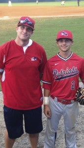 submitted Photo Pike Patrtiot Hunter Jones participate in the AISA All-Star game on Monday evening at the historic Patterson Field In Montgomery. Jones, who was an important piece of the Patriots in 2016 carried his performance into the All-Star game on Monday night. The rising senior went 2-2 at the plate with a couple of singles and he also stole a base. On the defensive side of the ball Jones had two put outs in the contest and did not make an error. Jones was not the only member of the Patriots to make the trip up to Montgomery on Monday night. He was joined by his head coach Allen Ponder (left) who served as an assistant coach during the all star game festivities.