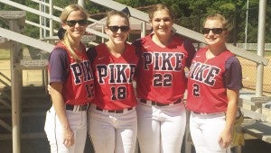 Submitted Photo The Pike Patritos were well represented at the AISA All-star game Tuesday evening at Lagoon Park in Montgomery. Kayla Dendy and Amanda Finlayson participated in the senior game, while Callee Jinright and Danielle Brown participated in the junior game. The four player were not the only one to be recognized on Tuesday evening. Pike head softball head coach joined the coaching staff and served as an assitant coach in both games. 
