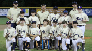 Photo/dan smith Front row, left to right: Payne Jefcoat, Brady Barron, J.D. Wilson, Jeff Warrick, Bryce Betts, Kade Renfroe and Brady Huner. Second row, K.C. Bradford, Connor Thrash, Mario Davenport, Colton Taylor and Kase Chirico. Coaches include Manager Chris Huner, Assistant Coach David Thrash and Assistant Coach Al Renfroe.  