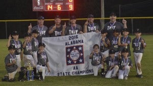 Photo/mike hensley The Troy Machine Pitch team battled back to beat Fairhope 14-9 after scoring nine runs in the top of the sixth inning to claim the 2016 State Championship. Troy will now compete in the World Series beginning on July 30 in Laurel Mississippi. 