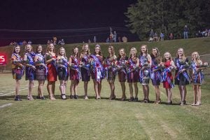 Messenger photo/jonah enfinger Pike Lliberal Arts senior Lexi Motes was named the 2016 Homecoming Queen during halftime of the Patriots game against Glenwood. Left to right: seventh grade attendant Jaylee Price, seventh grade attendan Morgan Bundy, eigth grade attendant Porter Lankford, freshman attendant Gracie Blair, junior attendant Emma Strickland, junior attendant Savannah Hollis, senior attendant Georgia Adams, Queen Lexi Motes, senior attendant Mia Smith, senior attendant Anna Laura Cobb, senior attendant Ashelynn Atwell, sophomore attendant Mallory Clifton, eight grade attendant Ansley Adams, freshman attendant Miranda Black, freshman attendant Reagan Brown and seventh grade attendant Ella Cate Gunter.