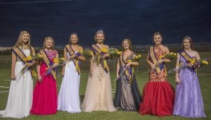 Messenger photo/jonah enfinger Goshen High School announced their 2016 homecoming cour on Friday evening. From left to right: Jolie Jackson, Olivia Kieser, Jada Hall, Queen Brooke Fortune, Sage Outlaw, Lydia Harrison and Kaitlin Edwards.