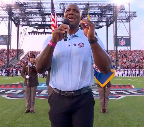 DeMarcus Ware sings the National Anthem before NFL preseason opener - The  Troy Messenger